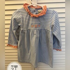 The Oaks Apparel Classic Clothing Blue and Pink Striped Birthday Dress - 2T